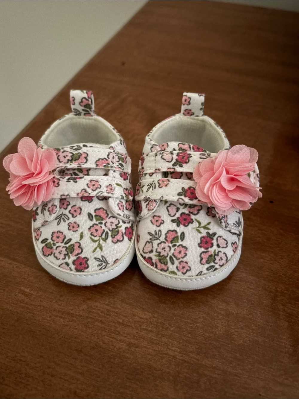 Floral Pink Baby Girls Shoes with Fabric Flower